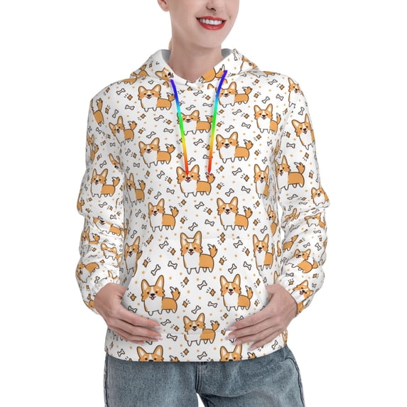 KLL Corgi with Hearts for Womens Pullover Hoodie with Pocket Hooded Long Sleeve Shirts Sweatshirt for Women-X-Large