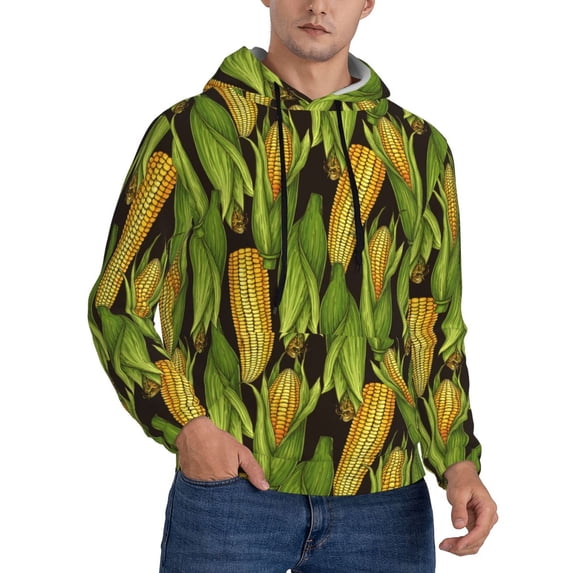 KLL Corn 2 Print Mens Hoodie Long Sleeve Casual Pullover Hooded Sweatshirt Fashion Drawstring Hoodies with Pocket-Large