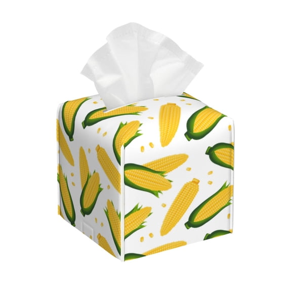 KLL Corn On The Cob Print Tissue Box Cover,Leather Tissue Holder Square Facial Tissue Case Facial Paper Organizer Dispenser for Bathroom, Vanity Countertop