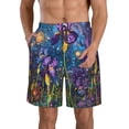 thumbnail image 1 of KLL Cosmic Purple Irises Men's Casual Summer Beach Shorts Hawaiian Shorts with Pockets-Large, 1 of 5