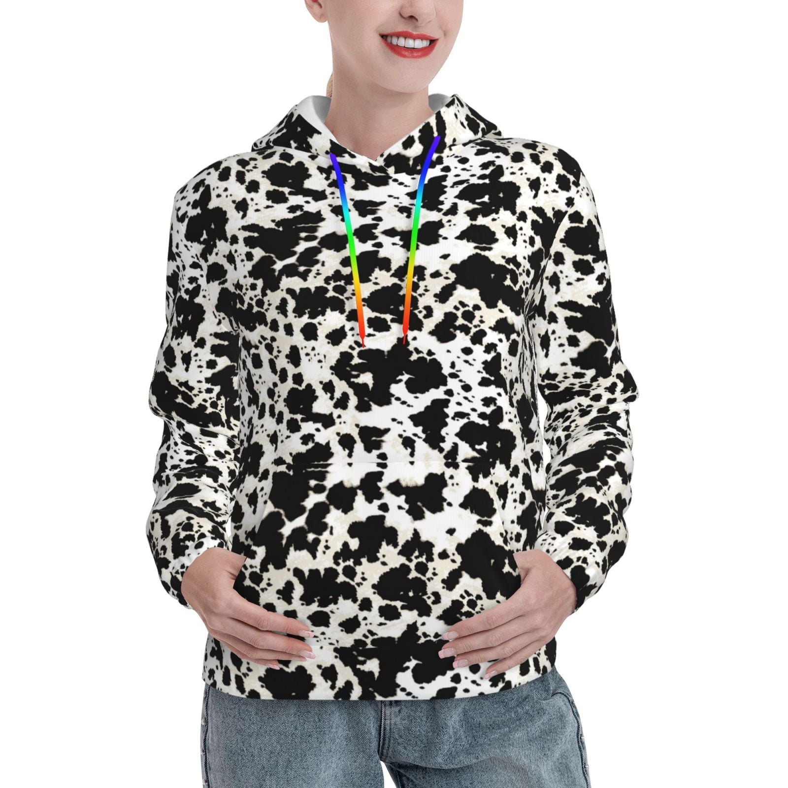KLL Cow Skin 1 for Womens Pullover Hoodie with Pocket Hooded Long Sleeve Shirts Sweatshirt for Women-Small