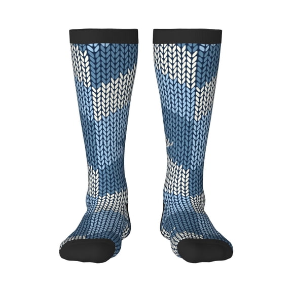 KLL Cozy Knitted Blue Chevron Print Cool Socks Men's Women's Crew Socks Funny Crazy Novelty Stockings