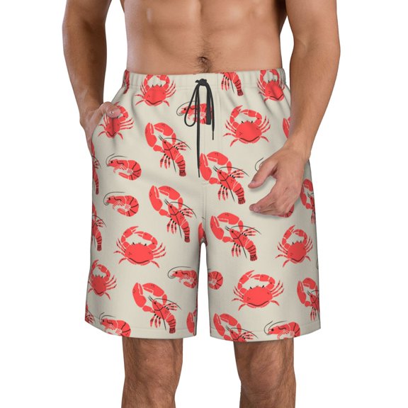 KLL Crab Lobster 1 Men's Casual Summer Beach Shorts Hawaiian Shorts with Pockets-Small