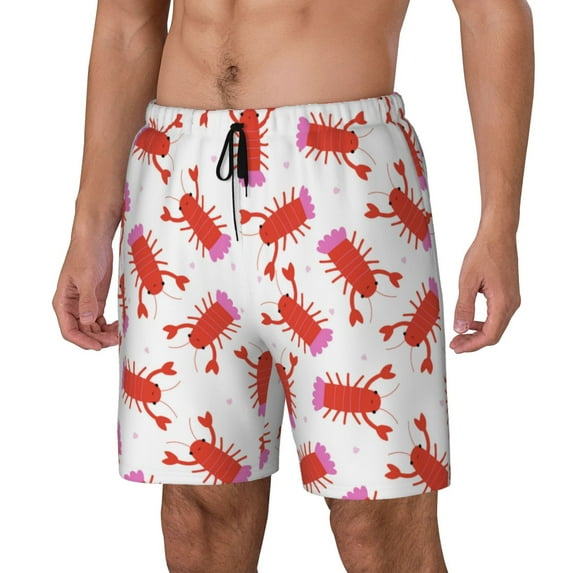 KLL Crayfish And Hearts for Mens Swim Trunks Quick Dry Swim Shorts with Built-in Compression Liner Funny Swimwear Bathing Suits-Medium