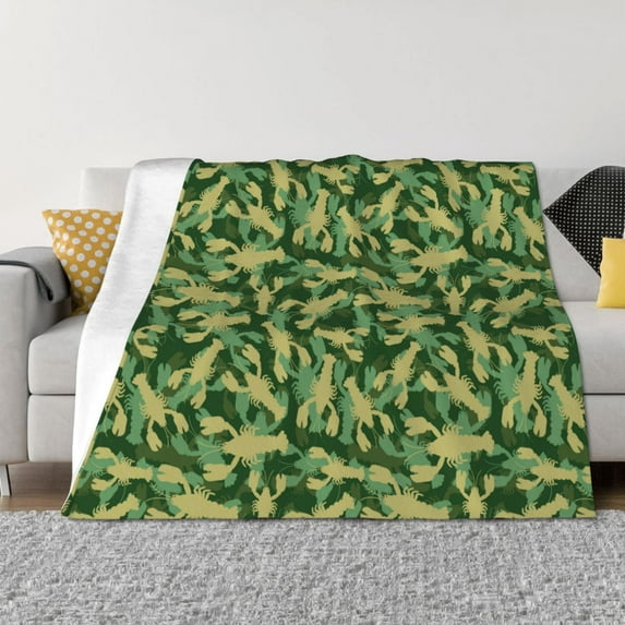 KLL Crayfish Army Print Fleece Throw Blanket, Horizontal Fleece Bedding Cute Soft Blankets Comfy Fleece Flannel Plush Home Decor for Couch & Bed -80"x60"