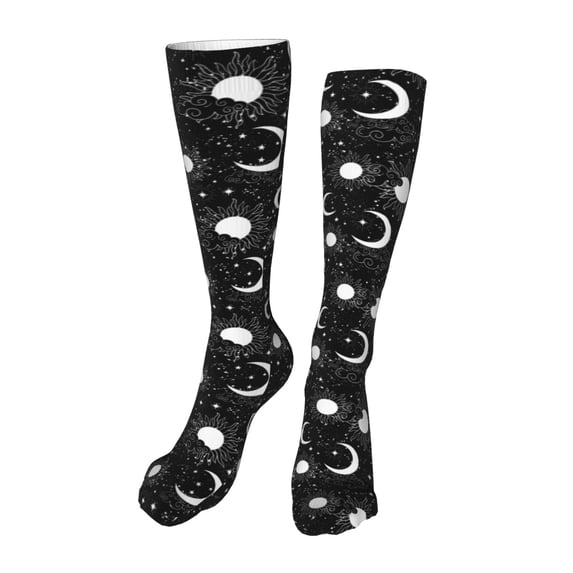 KLL Crescent and Stars Print Cool Socks Men's Women's Crew Socks Funny Crazy Novelty Stockings