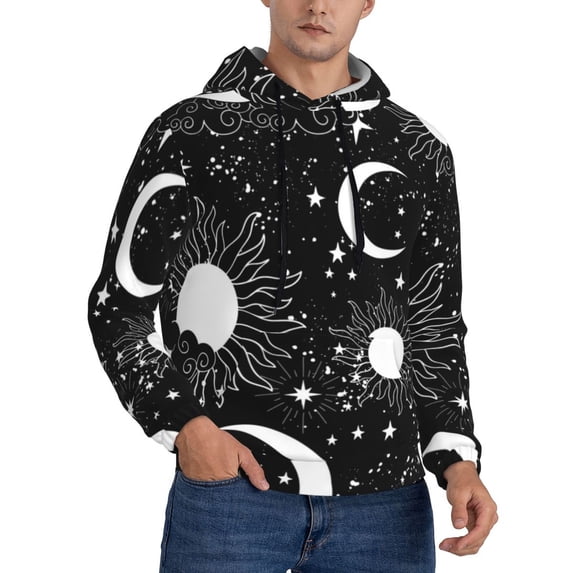 KLL Crescent and Stars Print Mens Hoodie Long Sleeve Casual Pullover Hooded Sweatshirt Fashion Drawstring Hoodies with Pocket-Medium
