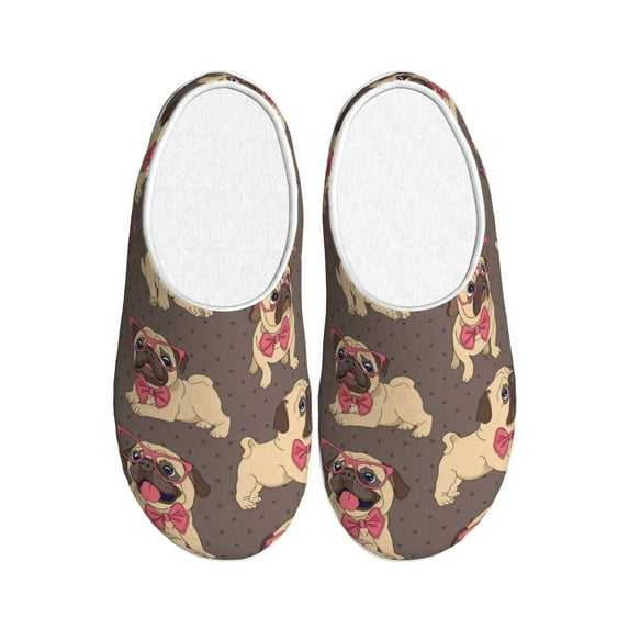 KLL Cut Pug Pattern Adult Unisex Cozy Slippers,Fuzzy Slip-on Slippers TPR Sole Slippers Comfort Plush Home Footwear for Indoor & Outdoor-46/47