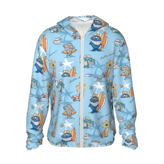 KLL Cute Animals Surfers Print Men's Women’s UPF 50+ Sun Protection Outdoor Hoodie Jacket Long Sleeve Fishing Hiking Performance Shirt- Large
