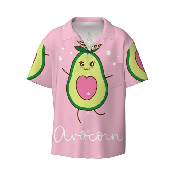KLL Cute Avocado Print Men's Shirt Short Sleeve Button Down Summer Cuba Beach Shirts- 3X-Large