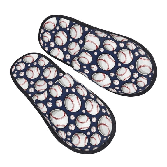 KLL Cute Basebal Slippers for Women Men House Slip on Indoor Outdoor Bedroom Furry Fleece Lined Ladies Comfy Anti-Skid Rubber Hard Sole-Large