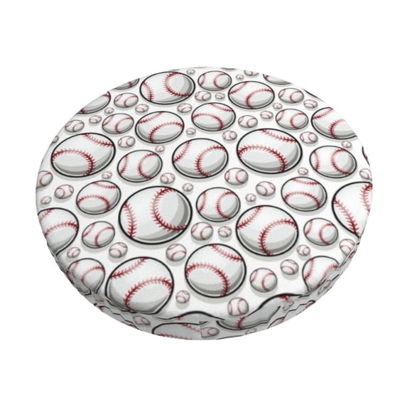 KLL Cute Baseball Round Bar Chair Cushion Cover 12 inch ,Bar Stool Protector with Elastic, Soft Washable