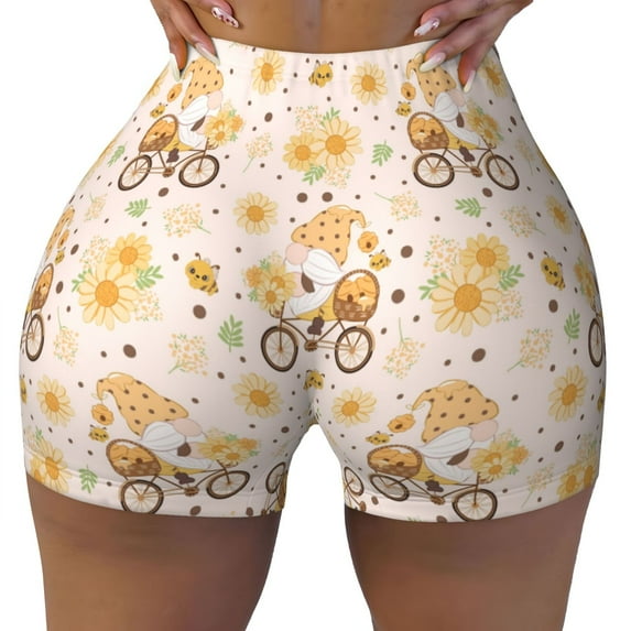 KLL Cute Bee Gnome1 Pattern Workout Shorts for Women Scrunch Short Gym Yoga Running Sport Active Exercise Fitness Shorts