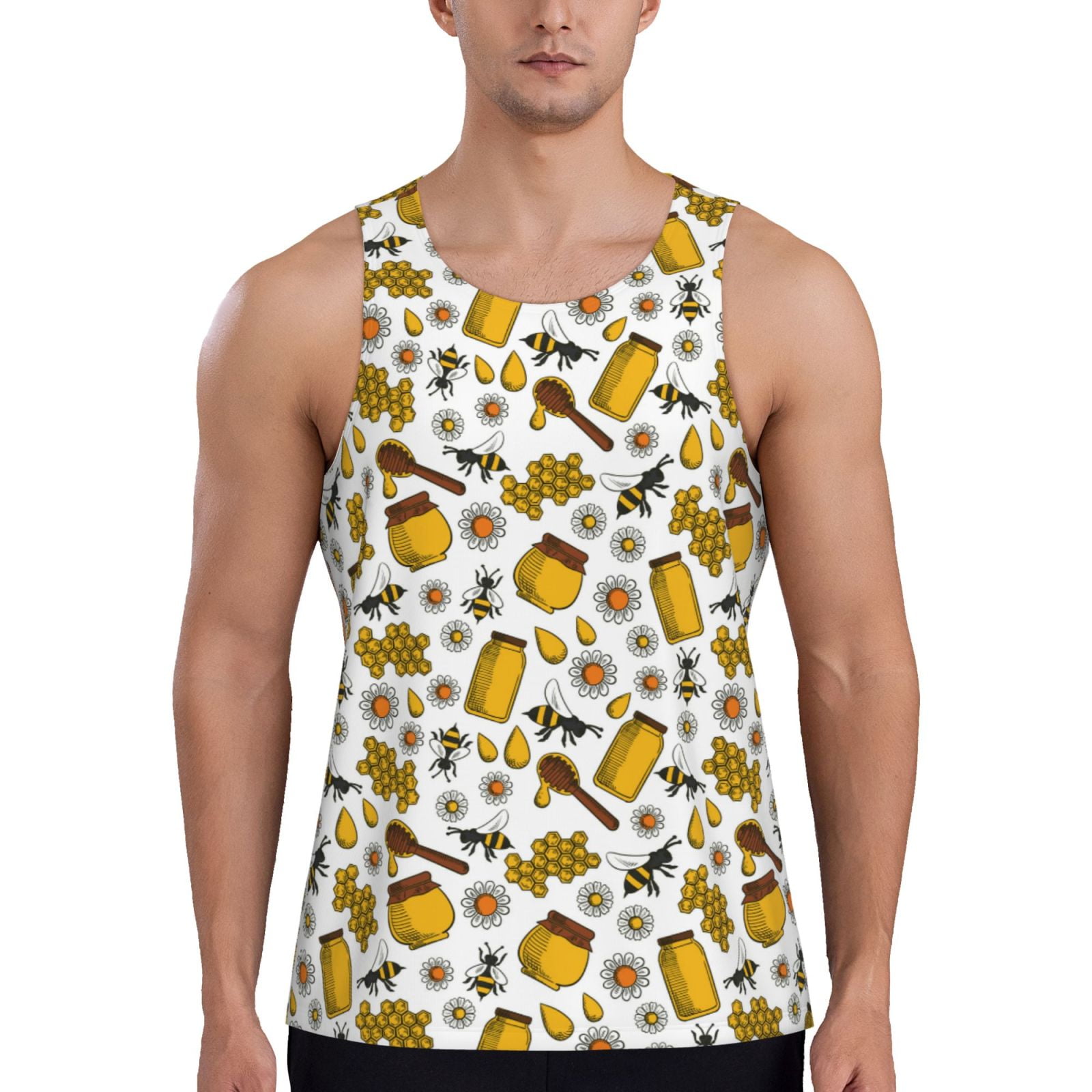 KLL Cute Bee Print Men's Muscle Gym Workout Stringer Tank Tops ...