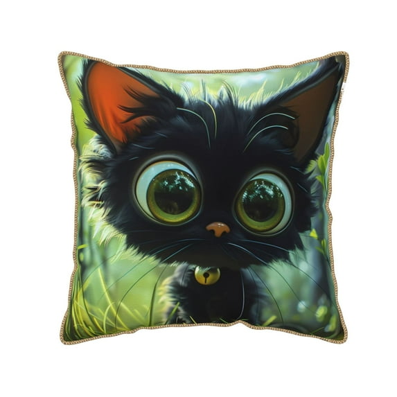 KLL Cute Big-Eyed Black Cat Decorative Throw Pillow Covers Velvet Soft for Couch Sofa Bedroom Living Room Outdoor (No pillow core)- 20"x20"