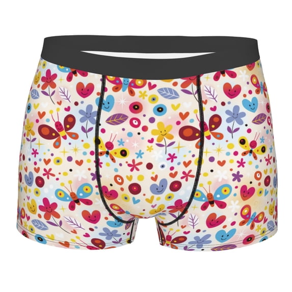 KLL Cute Butterfly Flowers Men's Cotton Boxer Briefs Underwear-Small