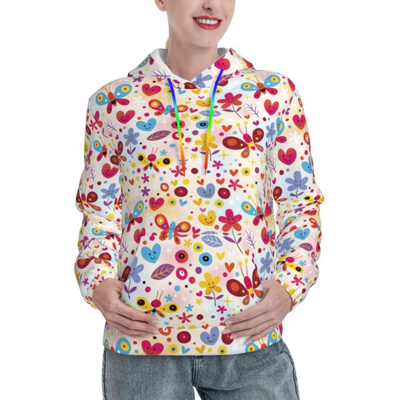 KLL Cute Butterfly Flowers for Womens Pullover Hoodie with Pocket Hooded Long Sleeve Shirts Sweatshirt for Women-Small