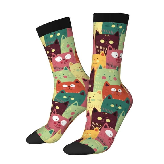 KLL Cute Cartoon Cat Print Cool Socks Men's Women's Crew Socks Funny Crazy Novelty Stockings