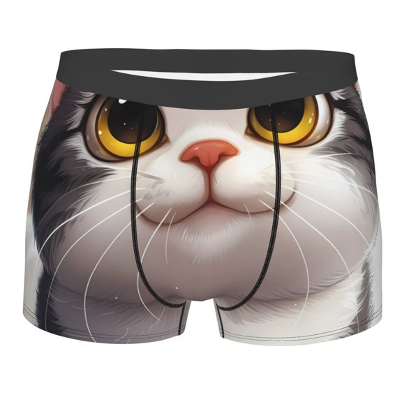 KLL Cute Cartoon Kitten Men's Cotton Boxer Briefs Underwear-Large