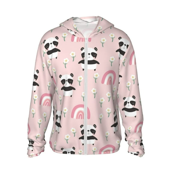 KLL Cute Cartoon Panda Print Men's Women’s UPF 50+ Sun Protection Outdoor Hoodie Jacket Long Sleeve Fishing Hiking Performance Shirt-3X-Large