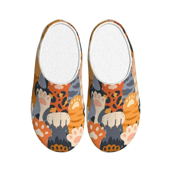 KLL Cute Cat Paw Pattern Adult Unisex Cozy Slippers,Fuzzy Slip-on Slippers TPR Sole Slippers Comfort Plush Home Footwear for Indoor & Outdoor-35/36