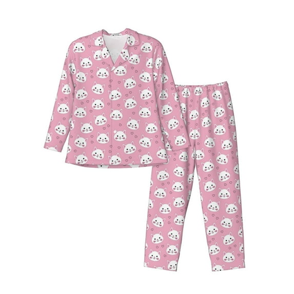 KLL Cute Cat Sleepwear Mens Flannel Pajamas,Long Cotton Pj Set