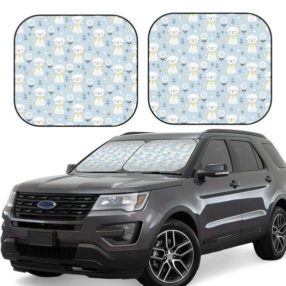KLL Cute Cat Windshield Sun Shade 2-Piece Foldable Car Front Window Sunshade for Most Sedans SUV Truck- Medium