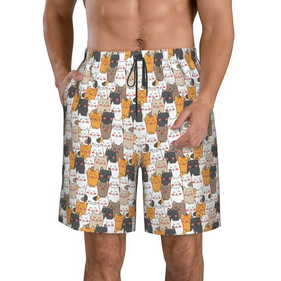 KLL Cute Cats Men's Casual Summer Beach Shorts Hawaiian Shorts with Pockets-X-Large