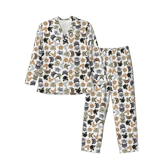 KLL Cute Cats Sleepwear Mens Flannel Pajamas,Long Cotton Pj Set
