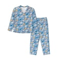 thumbnail image 1 of KLL Cute Chickens and Flowers Print Women's Long Sleeve Pajamas with Pants Sleepwear Loungewear 2 Set-Medium, 1 of 7
