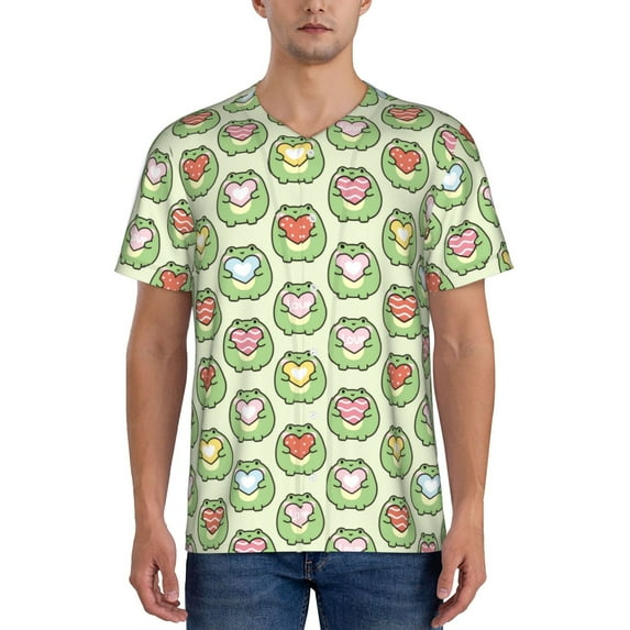 KLL Cute Chubby Frog for Men's Baseball Shirts,Short Sleeve Casual Shirts Button Down Shirt for Men Beach Summer Wedding Shirt-4X-Large