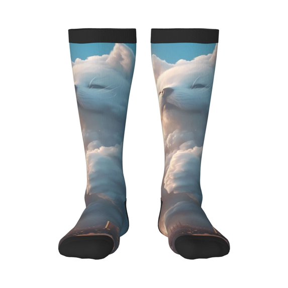 KLL Cute Cloud Cat Print Cool Socks Men's Women's Crew Socks Funny Crazy Novelty Stockings