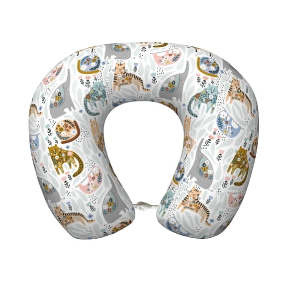 KLL Cute Colorful Animal Pattern Memory Foam Cervical Neck Pillow Versatile U-Shaped Pillows for Home/Office/Camping/Travelling/Soft Washable Cover