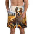 thumbnail image 1 of KLL Cute Corgi Sunflower Men's Casual Summer Beach Shorts Hawaiian Shorts with Pockets-X-Large, 1 of 5