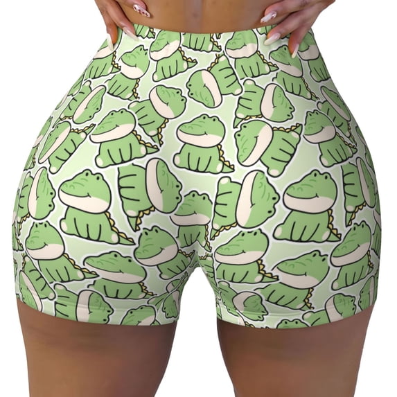KLL Cute Crocodile Pattern Workout Shorts for Women Scrunch Short Gym Yoga Running Sport Active Exercise Fitness Shorts