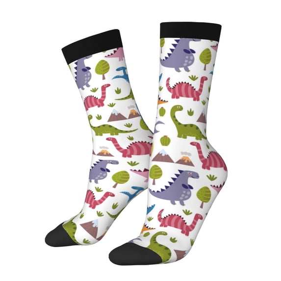 KLL Cute Dinosaur Print Cool Socks Men's Women's Crew Socks Funny Crazy Novelty Stockings