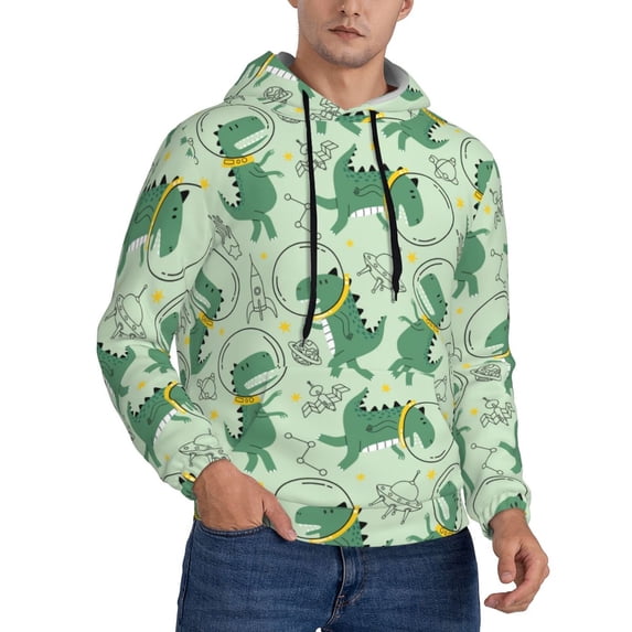 KLL Cute Dinosaurs in Space Print Mens Hoodie Long Sleeve Casual Pullover Hooded Sweatshirt Fashion Drawstring Hoodies with Pocket-XX-Large