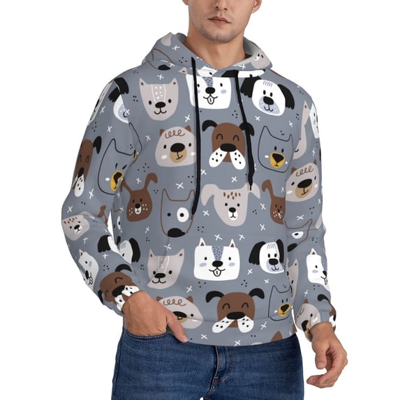 KLL Cute Dog Faces Print Mens Hoodie Long Sleeve Casual Pullover Hooded Sweatshirt Fashion Drawstring Hoodies with Pocket-XX-Large