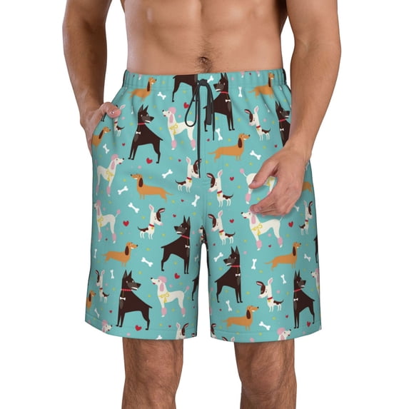 KLL Cute Dog Men's Casual Summer Beach Shorts Hawaiian Shorts with Pockets-Medium