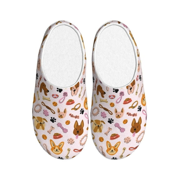 KLL Cute Dog Pattern Adult Unisex Cozy Slippers,Fuzzy Slip-on Slippers TPR Sole Slippers Comfort Plush Home Footwear for Indoor & Outdoor-37/38