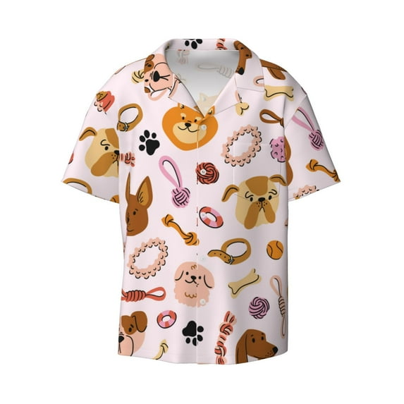 KLL Cute Dog Print Men's Shirt Short Sleeve Button Down Summer Cuba Beach Shirts- XX-Large