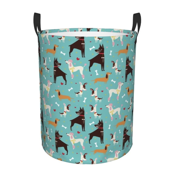 KLL Cute Dog Waterproof Foldable Laundry Hamper Bucket with Handles for Storage Bin,Kids Room,Home Organizer (Medium )