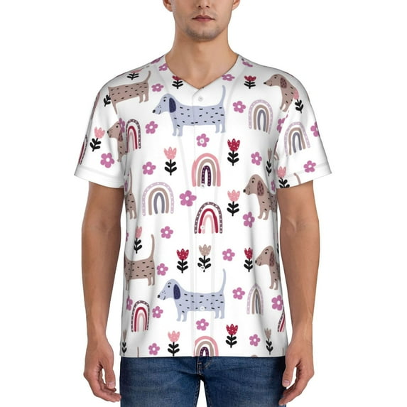 KLL Cute Dog for Men's Baseball Shirts,Short Sleeve Casual Shirts Button Down Shirt for Men Beach Summer Wedding Shirt-X-Large