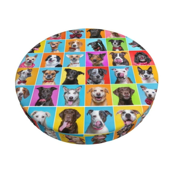 KLL Cute Dogs Collage Round Bar Chair Cushion Cover 13 inch ,Bar Stool Protector with Elastic, Soft Washable