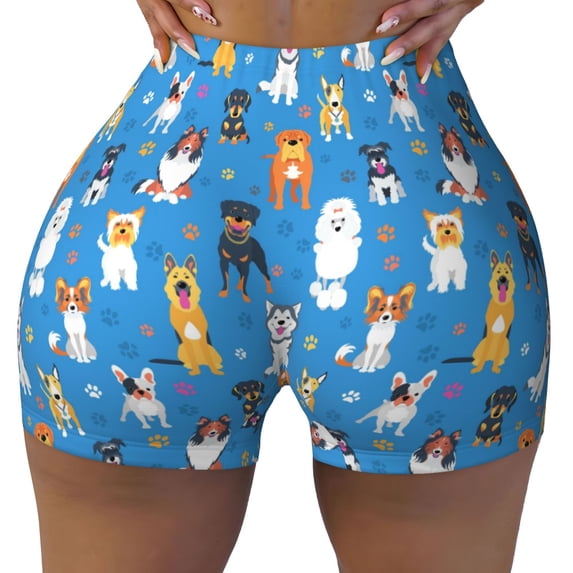 KLL Cute Dogs Pattern Workout Shorts for Women Scrunch Short Gym Yoga Running Sport Active Exercise Fitness Shorts