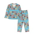 thumbnail image 1 of KLL Cute Donut Print Women's Long Sleeve Pajamas with Pants Sleepwear Loungewear 2 Set-Small, 1 of 7