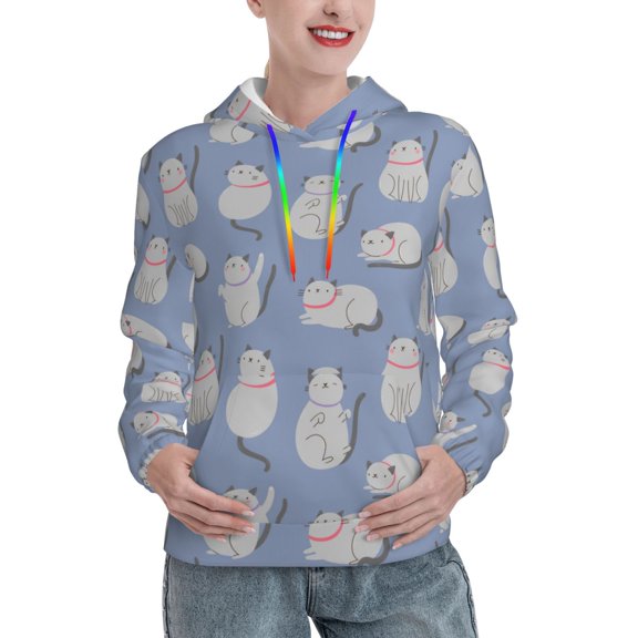 KLL Cute Fat Cat for Womens Pullover Hoodie with Pocket Hooded Long Sleeve Shirts Sweatshirt for Women-Small