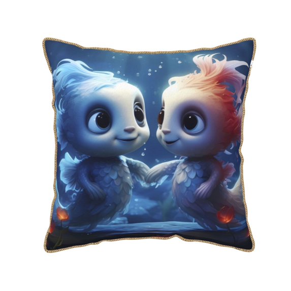 KLL Cute Fish Flower Couple Decorative Throw Pillow Covers Velvet Soft for Couch Sofa Bedroom Living Room Outdoor (No pillow core)- 16"x16"