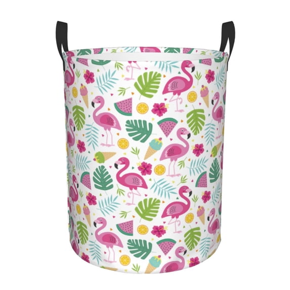 KLL Cute Flamingo Waterproof Foldable Laundry Hamper Bucket with Handles for Storage Bin,Kids Room,Home Organizer (Small )