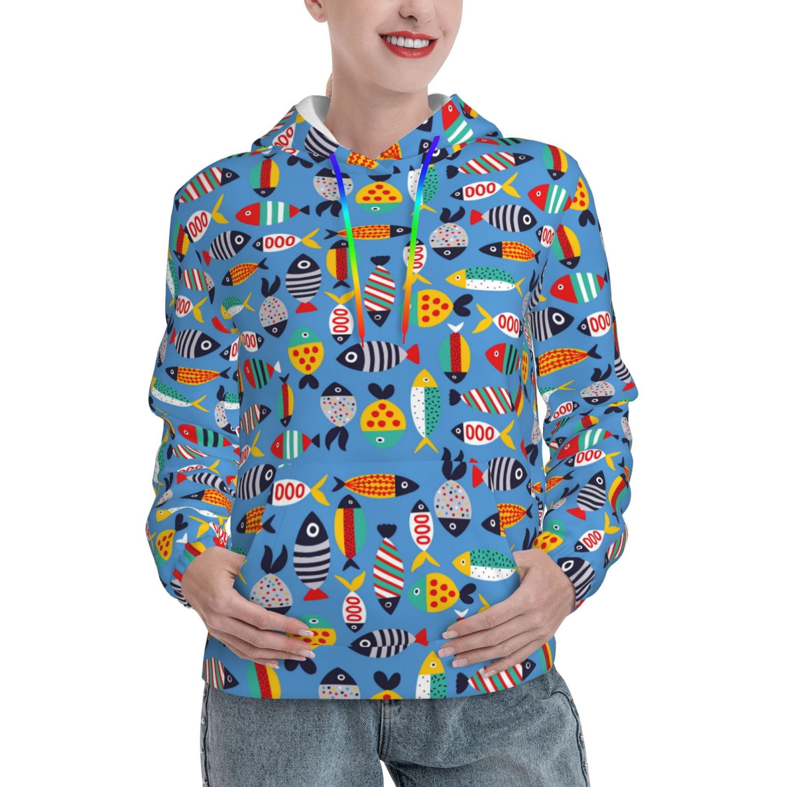 Christmas hot sale printed mid-length pocket hooded long-sleeved sweater main image 1